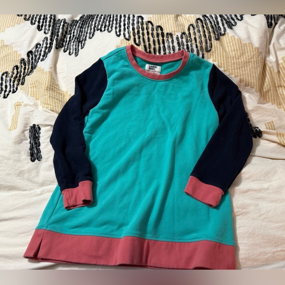 Lands' End Serious Sweats Sweatshirt Long Sleeve Colorblock - Teal, Pink, Navy